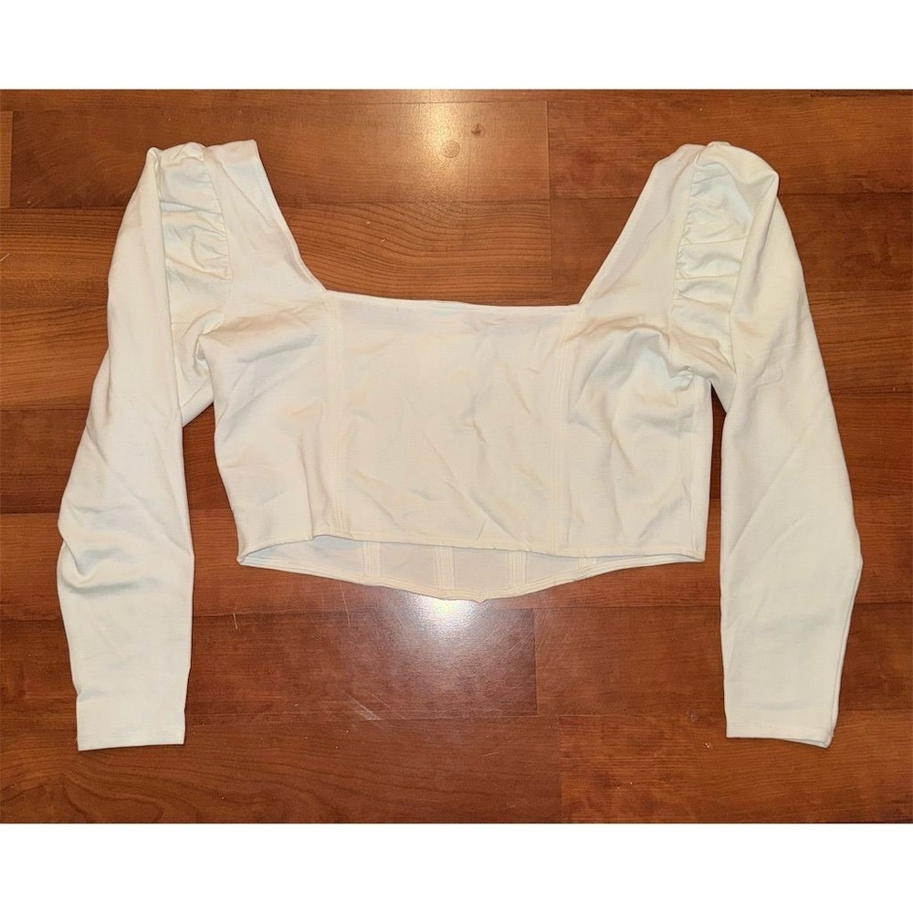 Women's XL Cropped chic White Long Sleeve Square Neck Corset Top Blouse H&M NWT‎ - Picture 12 of 12